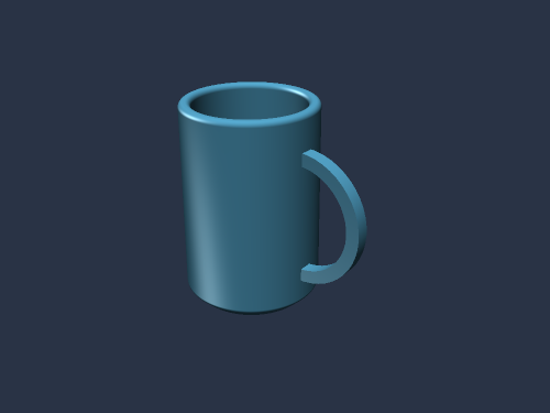 Blue hollow mug with a rounded handle