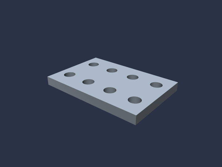 Gray rectangular plate with eight round through-holes
